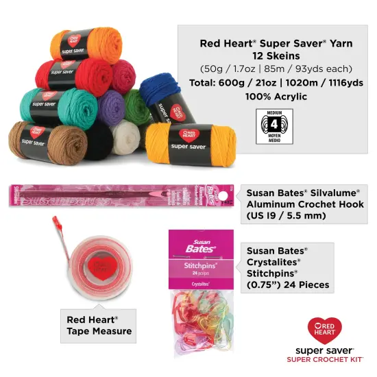 Red Heart Super Saver Super Yarn Kit 10 pack-Crochet W/Accessories {7}