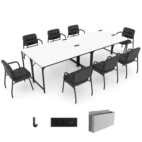 Costway Set of 2/4/6 Meeting Room Desk with Charging Station & Headphone Hook Metal Frame White {1}