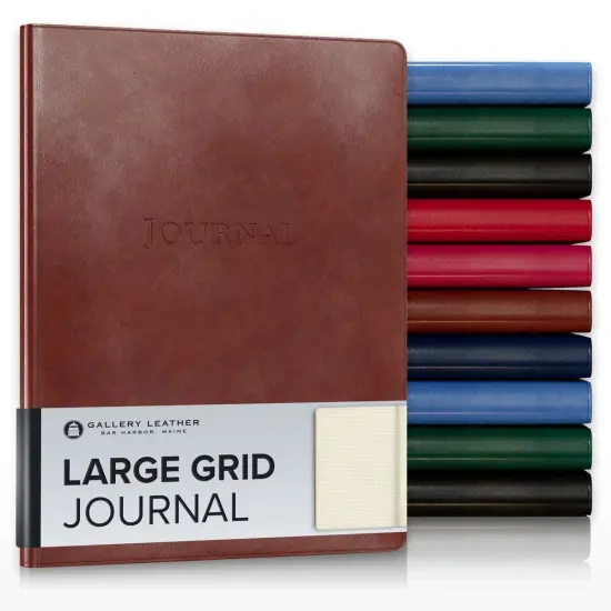 Gallery Leather Grid Journal - Crafted in Maine, USA - Elegant Leather Notebook with 192 Grid Pages , 9.75x7.5 ", Large Grid Acadia Tan {1}