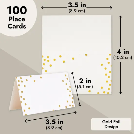 100 Pack Wedding Place Cards for Table Setting, Blank Table Name Card, Gold Foil Polka Dot Place Cards for Birthday, Banquet, Events, Reserved Seating {7}