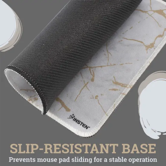 Insten Shiny Marble Gaming Mouse Pad with Stitched Edge, Water-Resistant, Non-Slip Rubber Base, White, 9.45 x 7.48 in {5}