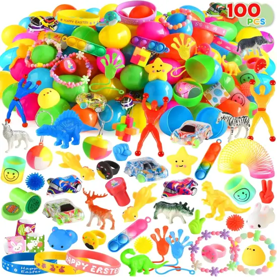 100Pcs Prefilled Easter Eggs with Toys, Filled Easter Eggs with Toys Inside, Easter Eggs Filled Basket Stuffed {1}