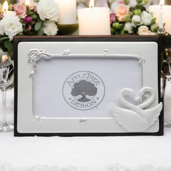 Ceramic Swan Couple Wedding Photo Frame ( 4" x 6" ), Wedding Decor, Wedding Gift {1}