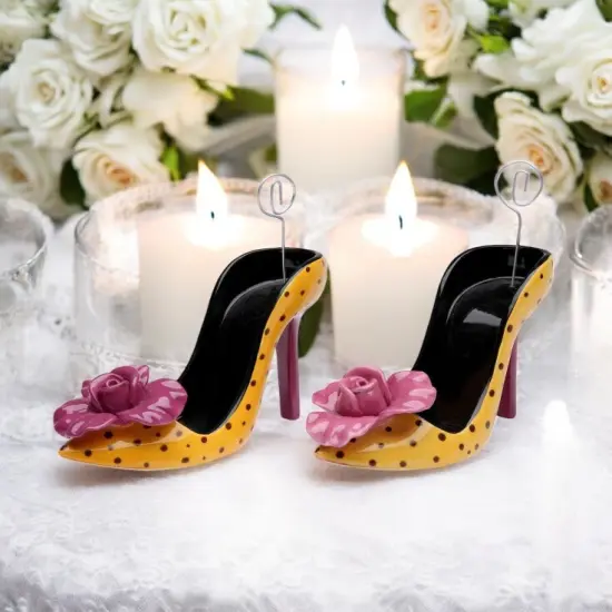 Ceramic Heel With Purple Flower Cell Phone / Post-It Holder (Set Of 2), Wedding Decor, Name Card Holder {1}