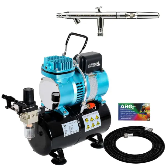 Iwata Eclipse HP-BCS 4200 Airbrush Kit with Master Airbrush Cool Runner II Dual Fan Air Tank Compressor {1}
