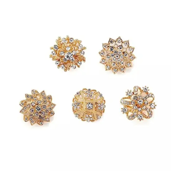 20 pcs Gold Metal Assorted Brooches Floral Pins Rhinestones Wedding Decorations {1}