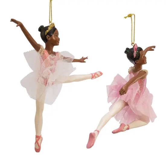 6.5" African American Ballerina Ornaments &ndash; Set of 2 Assorted Elegant Christmas Decorations {5}