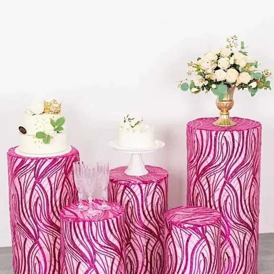 5 Mesh with Wavy Embroidered Sequins Cylinder Display Stand Covers Set Party {2}
