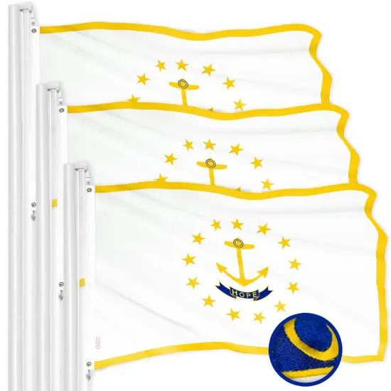 G128 3 Pack: Rhode Island RI State Flag | 2x3 Ft | ToughWeave Series Embroidered 300D Polyester | Embroidered Design, Indoor/Outdoor, Brass Grommets {1}