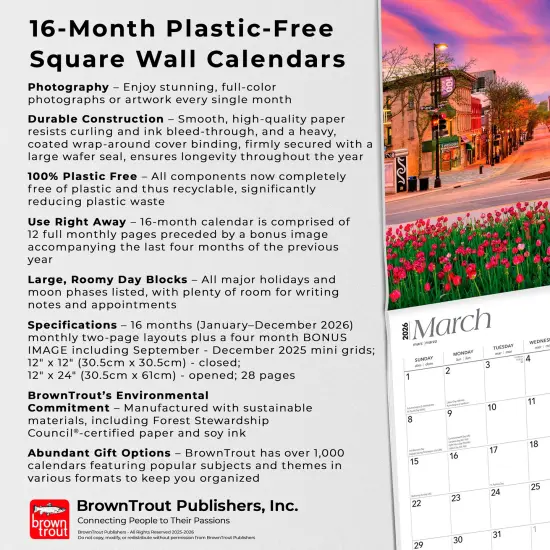 Badger State | Wisconsin Places | 2026 12 x 24 Inch (Hanging) Monthly Square Wall Calendar | Plastic-Free {6}