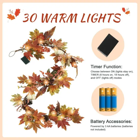 Fall Garland - 6 Ft Maple Leaf Pumpkin Berry Garland - Stlye 2 {2}