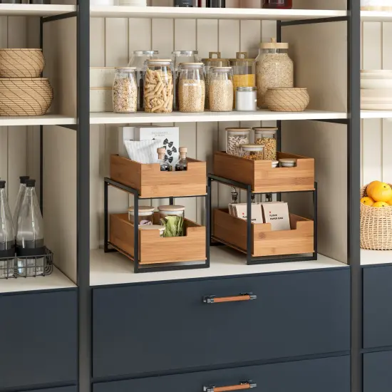 Seville Classics 2-Tier Bamboo Sliding Baskets Black {12}