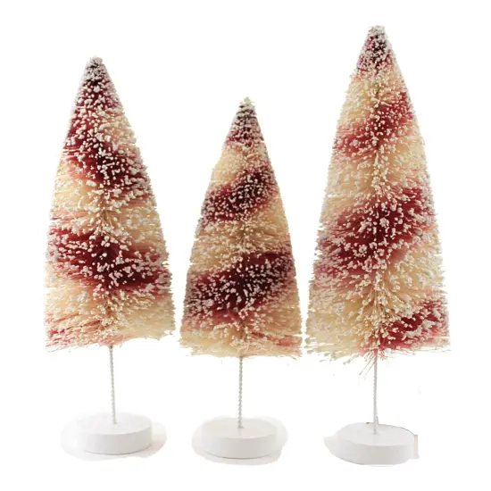 Bethany Lowe 12.0 Inch Candy Cane Bottle Brush Trees Christmas Decorative Tree Set , Christmas Decor Set Of Three Snow Glittered Red {3}