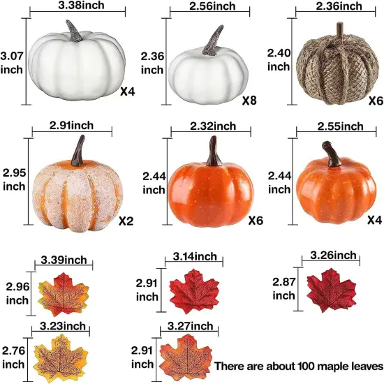 80Pcs Artificial Pumpkins Maple Harvest Fall Decoration, 30Pcs Fall Pumpkins and 50Pcs Maple Leaves for Autumn Thanksgiving Harvest Home Decor {4}