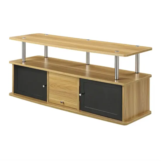 50-inch TV Stand Light Oak Black Wood Finish with 3 Cabinets and Doors {2}