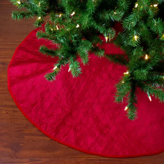 Northlight 48" Red Quilted Christmas Hexagon Tree Skirt with Velvety Trim {5}