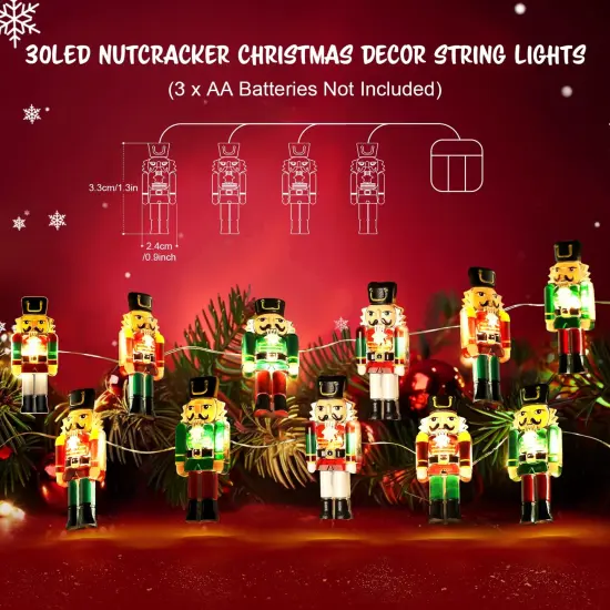 Christmas Decorations Indoor 10FT 30 LED Nutcracker String Lights Cute Fairy Lights Indoor Outdoor for New Year Party, Fireplace, Window, Front Door {6}
