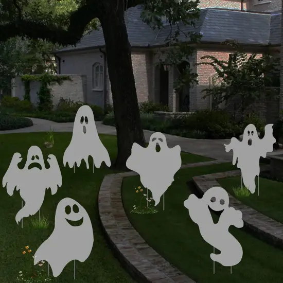 6PCS Ghost Lawn Decorations Signs with Spooky Faces for Garden Yard {6}