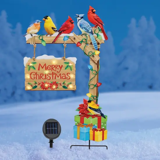 Collections Etc Solar Powered Merry Christmas Birds Garden Stake {1}