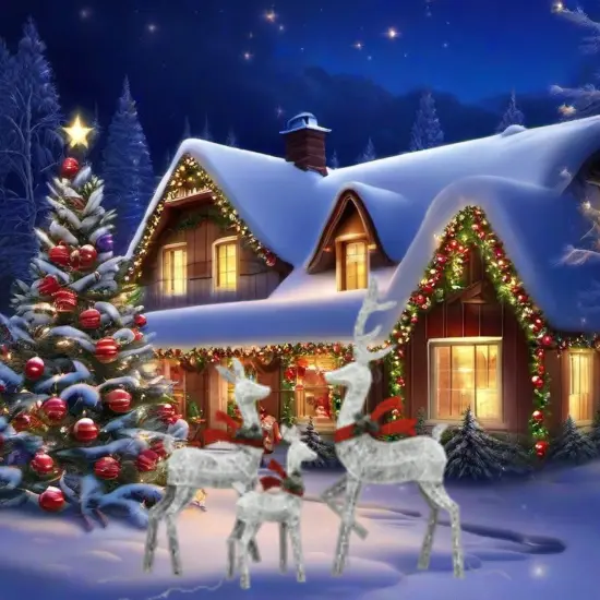 Set of 3 White Cotton Thread Deer 60, 48, and 32 Inches Decoration {4}