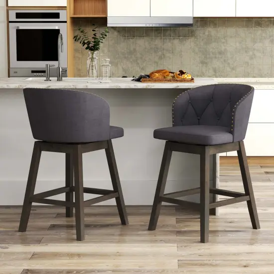 Costway 2/4 PCS Counter Height Bar Stools Fabric Upholstered Island Stools with 360&deg; Swivel Seat Gray {2}
