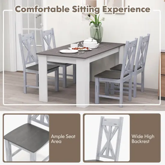 Costway Wooden Dining Chair Set of 2/4 withRubber Wood Frame Elegant Hollowed Backrest {5}