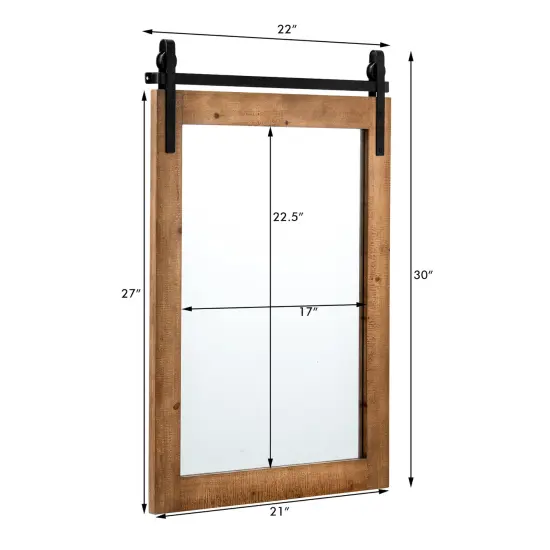Costway 30''x22'' Wall Mount Mirror Decor Vanity Mirror Wood Frame Barn Door Style Brown {4}
