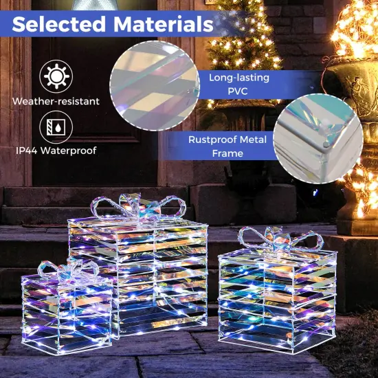 Costway 3 PCS Christmas Lighted Gift Boxes Pre-lit 90 LED Light Up Present Box Decorations {5}