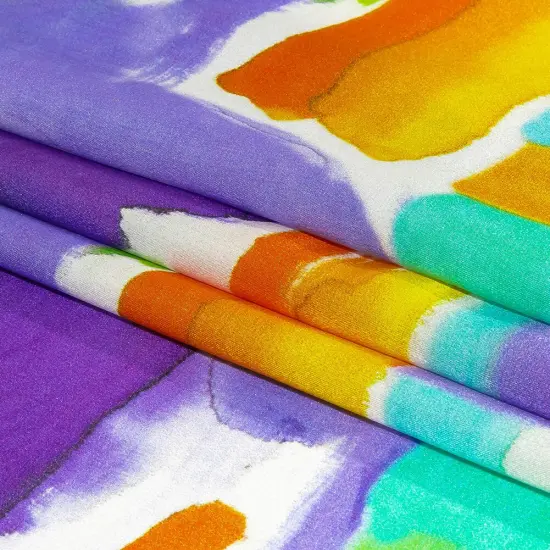 1 Yard Silk Charmeuse Watercolor Block Print Italian Made Green, Purple & Orange 52 Inches Wide {3}