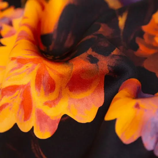 1 Yard Italian Jaffa Orange Moss and Grape Royale Floral Silk Charmeuse 55 Inches Wide {2}