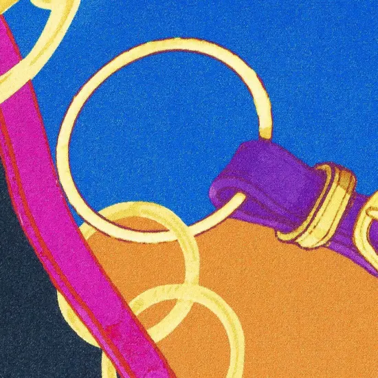 1 Yard Luxury Italian Silk Charmeuse Royal Blue, Orange & Gold Purse Straps Print Silk 53 Inches Wide {2}