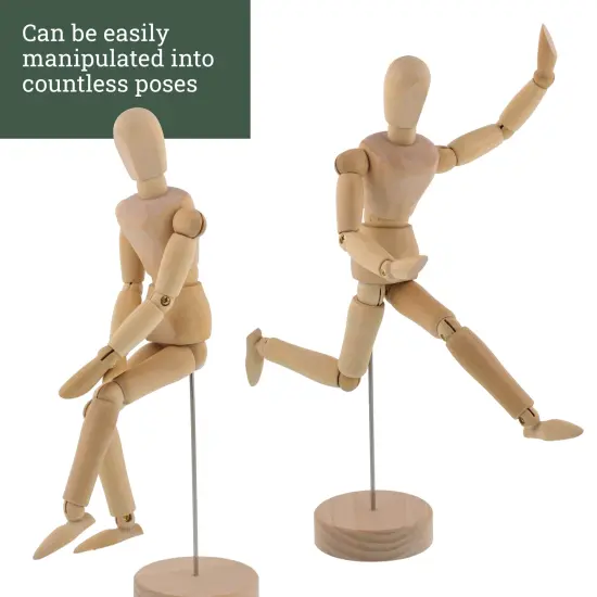 Wood 12" Artist Drawing Manikin Articulated Mannequin with Base and Flexible Body - Perfect For Drawing the Human Figure (12" Pair - Male & Female) {4}