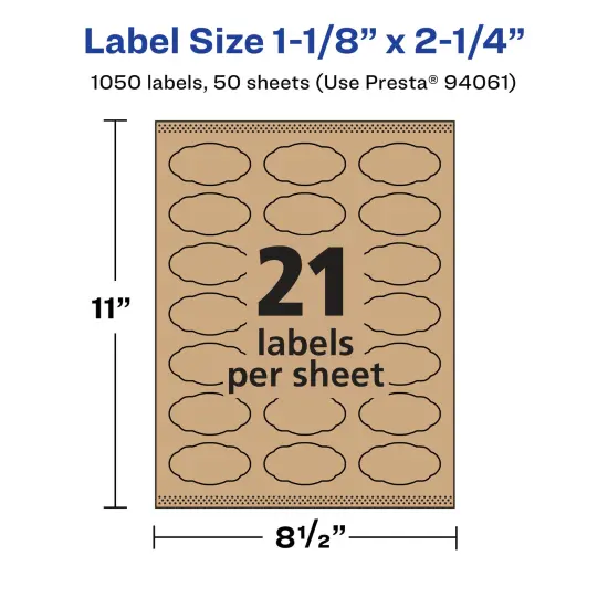 Avery Kraft Brown Oval Scalloped Labels with Sure Feed, 1-1/8" x 2-1/4" {5}