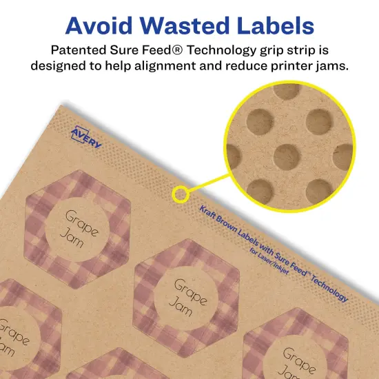 Avery Kraft Brown Hexagon Labels with Sure Feed, 1-1/2" x 1-47/54" {4}