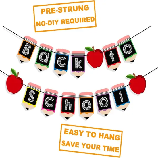 2 PCS Back to School Pencil Banner Welcome Back to School Decorations {4}