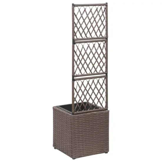 vidaXL Trellis Raised Bed with 1 Pot 11.8"x11.8"x42.1" Poly Rattan Brown {3}