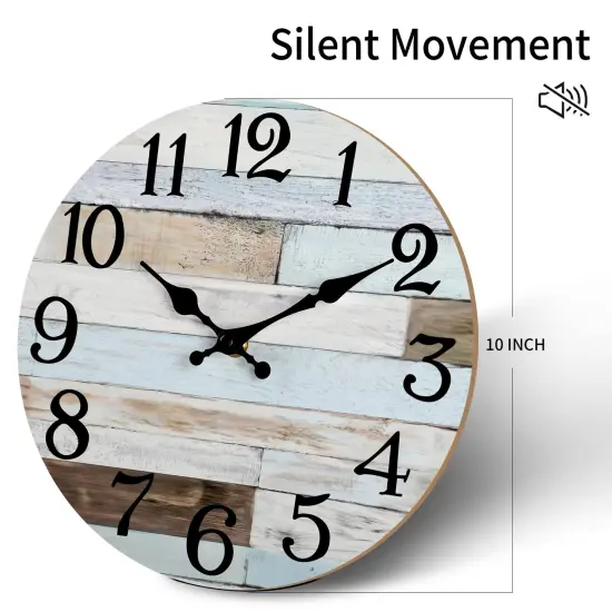 Wall Clock - 10 Inch Silent Non-Ticking Wooden Clocks Battery Operated - Country Retro Rustic Style Decorative for Living Room, Kitchen, Home,Bathroom, Bedroom, Laundry Room {1}