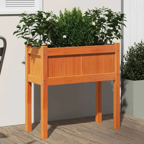 vidaXL Garden Planter with Legs Wax Brown 27.6"x12.2"x27.6" Solid Wood Pine {1}