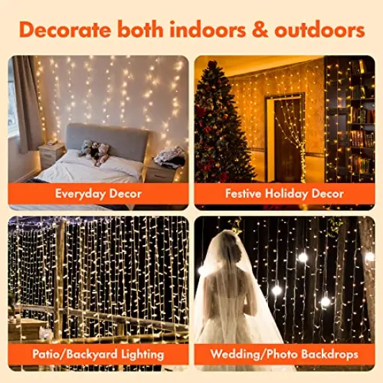 300 LED Window Curtain String Lights Wedding Party Home Garden Bedroom Outdoor Indoor Wall Decorations, Warm White {1}