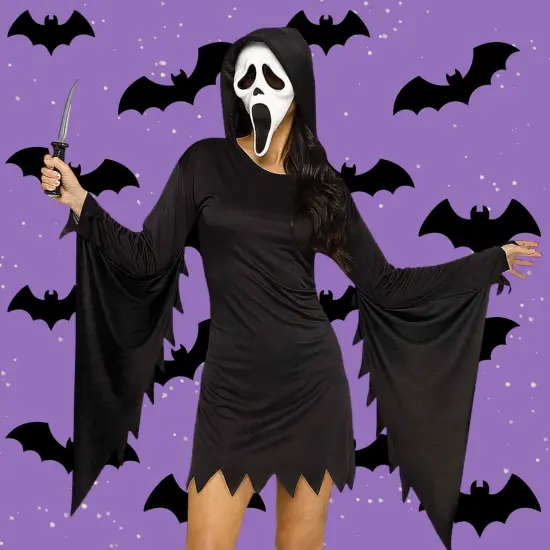 Adult Medium Large Ghost Face Glamour Hooded Mini Dress Costume Perfect for Halloween Parties {2}
