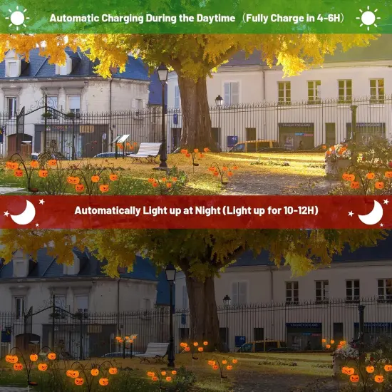 2 Pack Halloween Pumpkin Solar Lights - 12LED (Orange) {4}