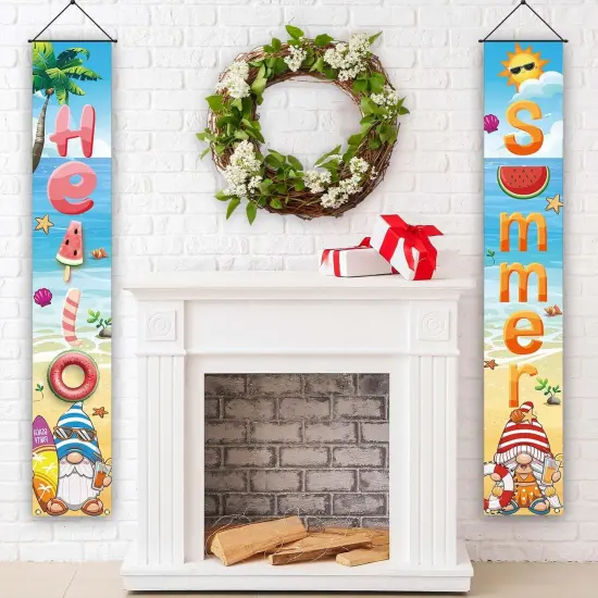 Hawaiian Beach Gnome Decorations Outdoor Hello Summer Porch Sign Banner Summer Hawaiian Party Hawaii Party Aloha Party Decorations and Supplies {3}