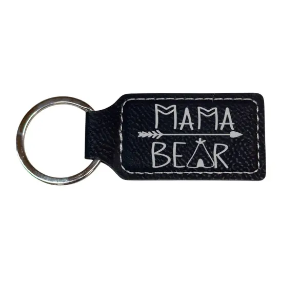 Keychain - Rectangle - Mama Bear - Leather Pink/Black {2}