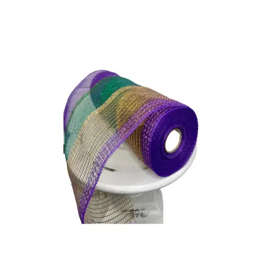 10.25" x 10yd Mardi Gras Wide Tinsel Foil Mesh - Purple/Green/Gold - Premium Wreath Supplies- RY840173 {1}