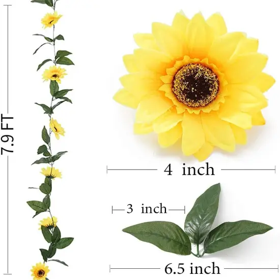 4 Pack Sunflower Garland with Green Leaves &ndash; Wedding & Party Decoration {3}