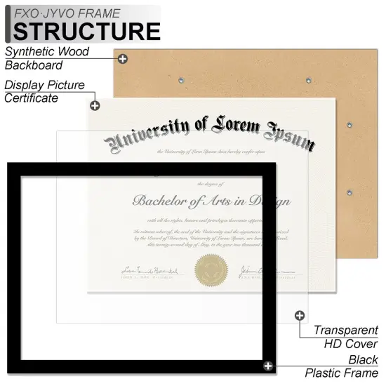 Black 8.5 x 11 Frame Display 8.5 by 11 Document Certificate Diploma Wall and Tabletop - 1 Pack {6}