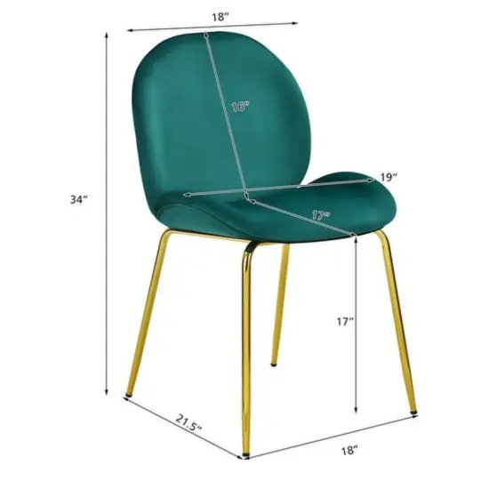 Set of 2 Velvet Accent Chairs with Gold Metal Legs and Ergonomic U Shaped Seat Green {2}