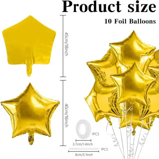 Star Balloons, 18 Inch Foil Balloons, 10 PCS Star Balloons Foil, Gold Star Foil Balloons Set Mylar Balloons Gold Balloons Star for Birthday Party Anniversary Wedding Baby Shower New Year Decorations {3}
