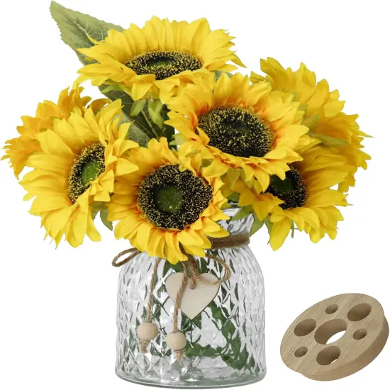 Artificial Sunflowers Flowers with Vase,Fake Flowers Bouquet for Sunflower Decor,Sunflower Kitchen Decor,Silk Flowers for Home Decor Living Room,Flower Centerpieces for Tables,Office Decor,Boho Decor {1}