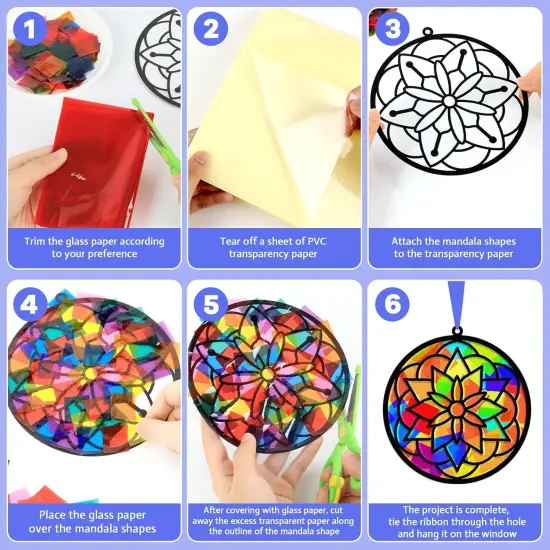 32 Sets Suncatchers Craft Kit DIY Flower Window Stained Glass Effect Paper Summer Home School Classroom Decoration Art Craft Creative Activity Project Kid Gift Favor {3}